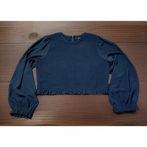 Quince Navy Smocked Chiffon Blouse Women’s XL Sheer Long Sleeve Top